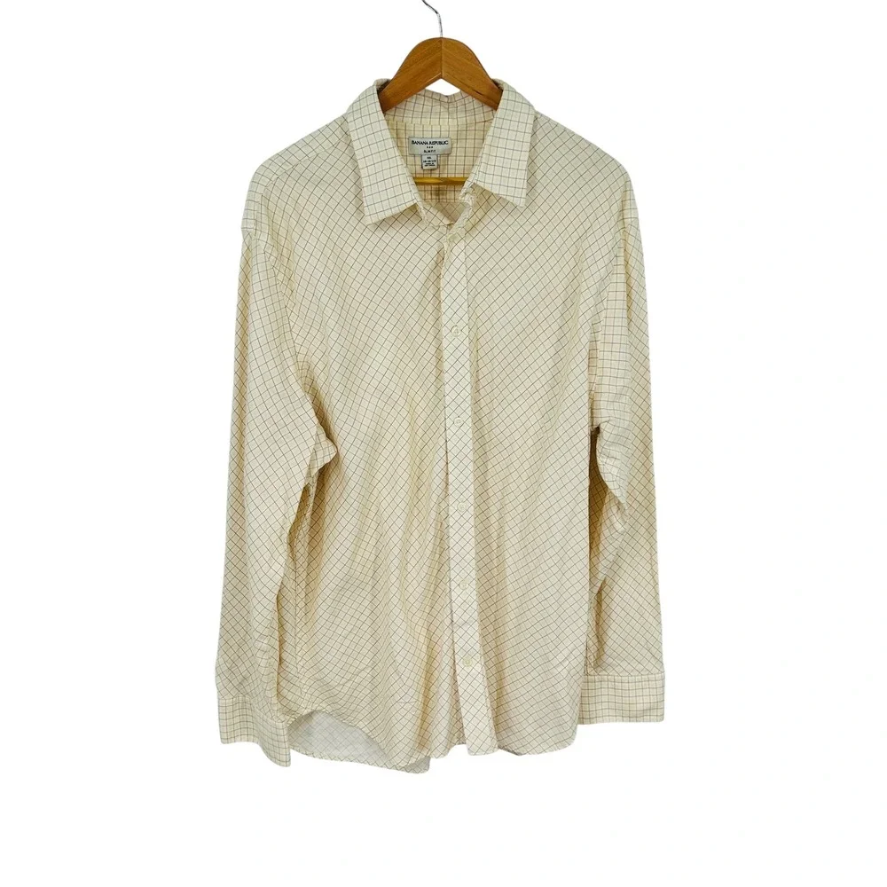 Banana Republic Slim Fit Button Down Shirt Mens XXL Yellow Plaid Long Sleeve